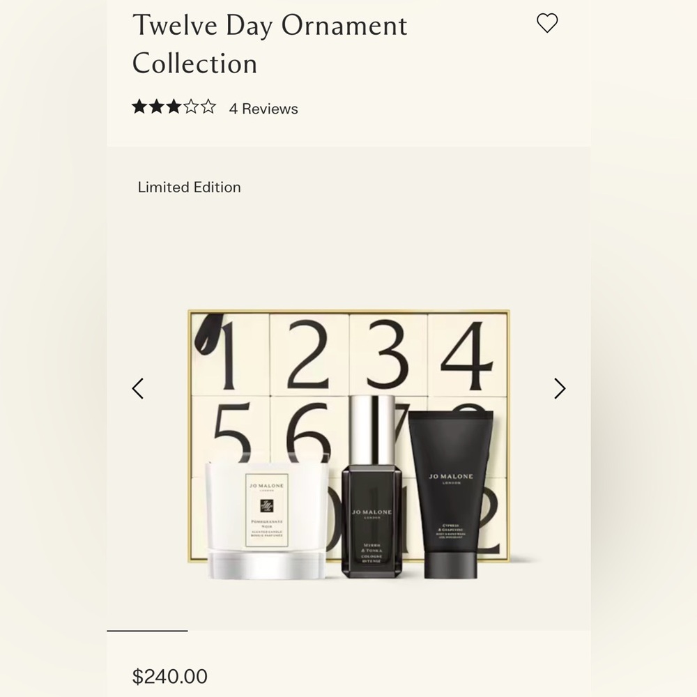 Jo Malone Twelve Day Ornament Collection with Black Cosmetic Bag